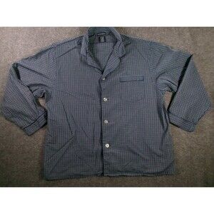 Knightsbridge Pajama Top Men XL Blue Plaid Long Sleeve Button Up Pocket Collar